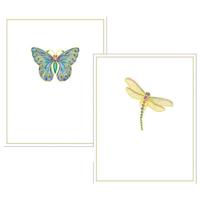 Caspari Jeweled Insects Foil Embossed Assorted Boxed Note Cards - 10 Note Cards & 10 Envelopes