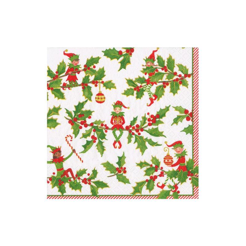 caspari Jingle Elves Boxed Cocktail Napkins - 40 Per Box