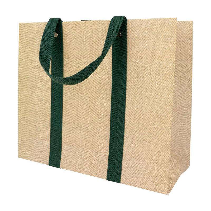 Caspari Jute And Twill Large Natural & Hunter Gift Bags - One Gift Bag Included