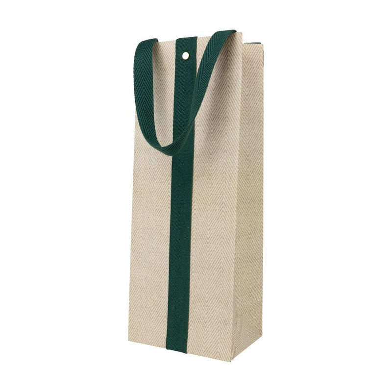 Caspari Jute And Twill Natural & Hunter Wine & Bottle Gift Bags - One Gift Bag Included