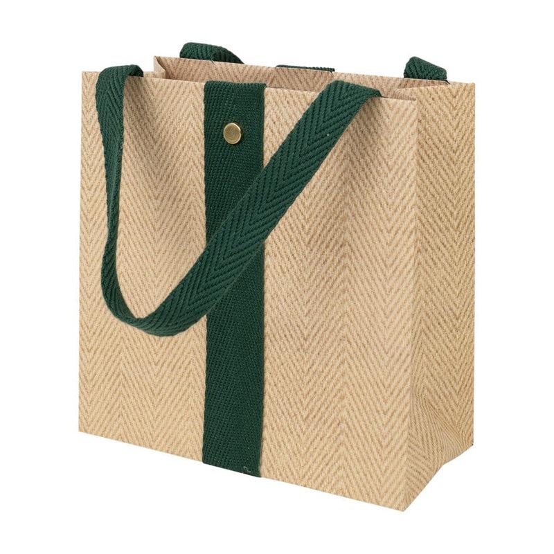Caspari Jute And Twill Small Square Natural & Hunter Gift Bags - One Gift Bag Included