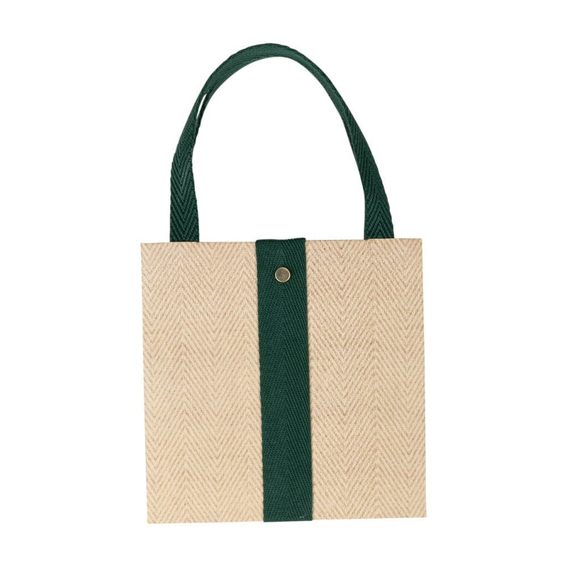 Caspari Jute And Twill Small Square Natural & Hunter Gift Bags - One Gift Bag Included