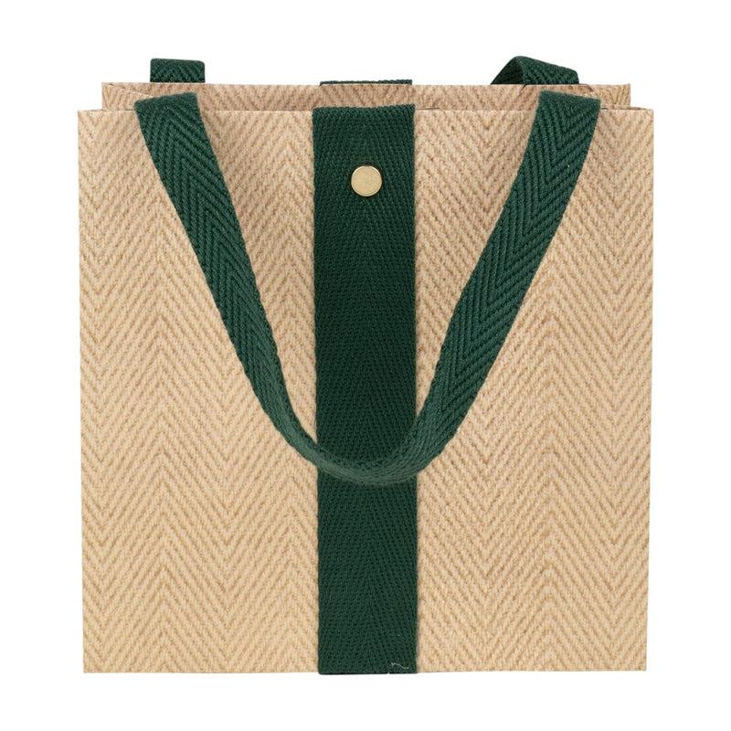 caspari Jute And Twill Small Square Natural & Hunter Gift Bags - One Gift Bag Included