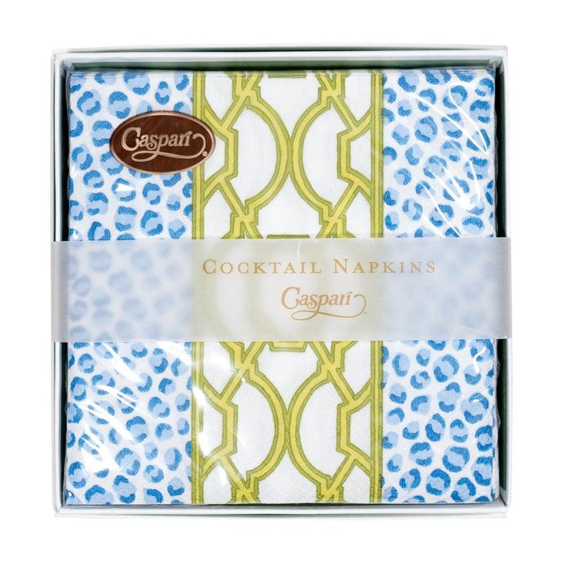 Caspari Knots And Spots Blue & Green Boxed Cocktail Napkins - 40 Per Box