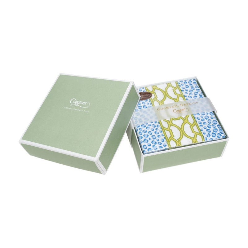 Caspari Knots And Spots Blue & Green Boxed Cocktail Napkins - 40 Per Box
