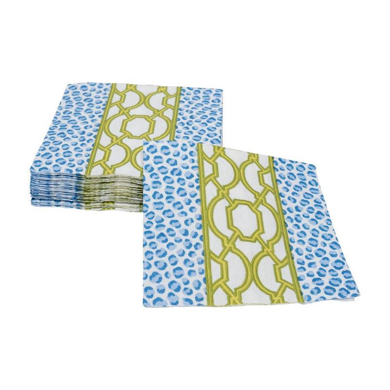 Caspari Knots And Spots Blue & Green Cocktail Napkins - 20 Per Package