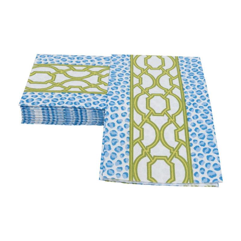 Caspari Knots And Spots Blue & Green Guest Towel Napkins - 15 Per Package