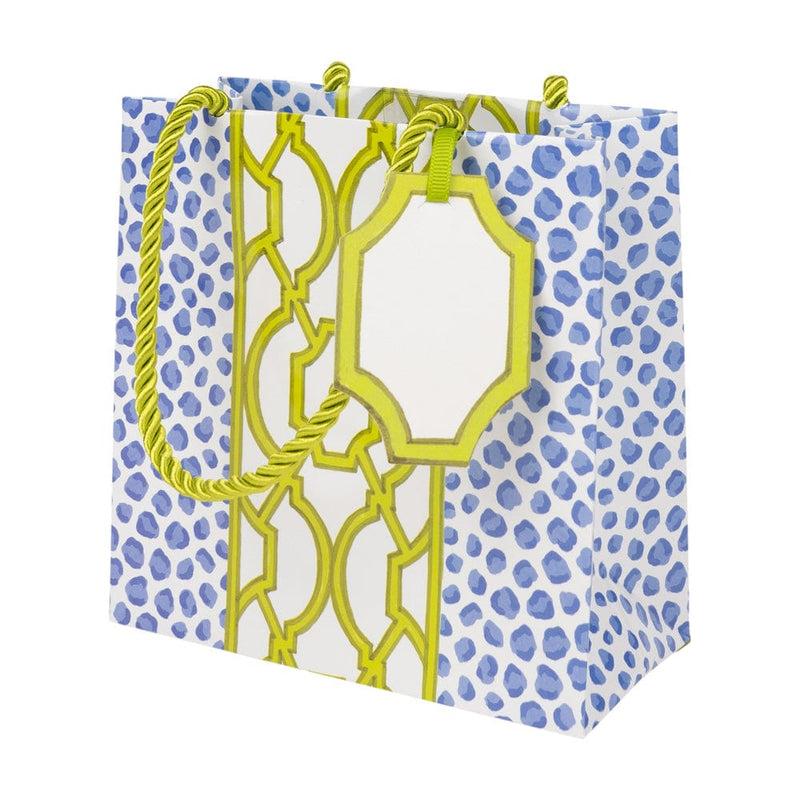 Caspari Knots And Spots Blue & Green Small Square Gift Bags - One Gift Bag Included
