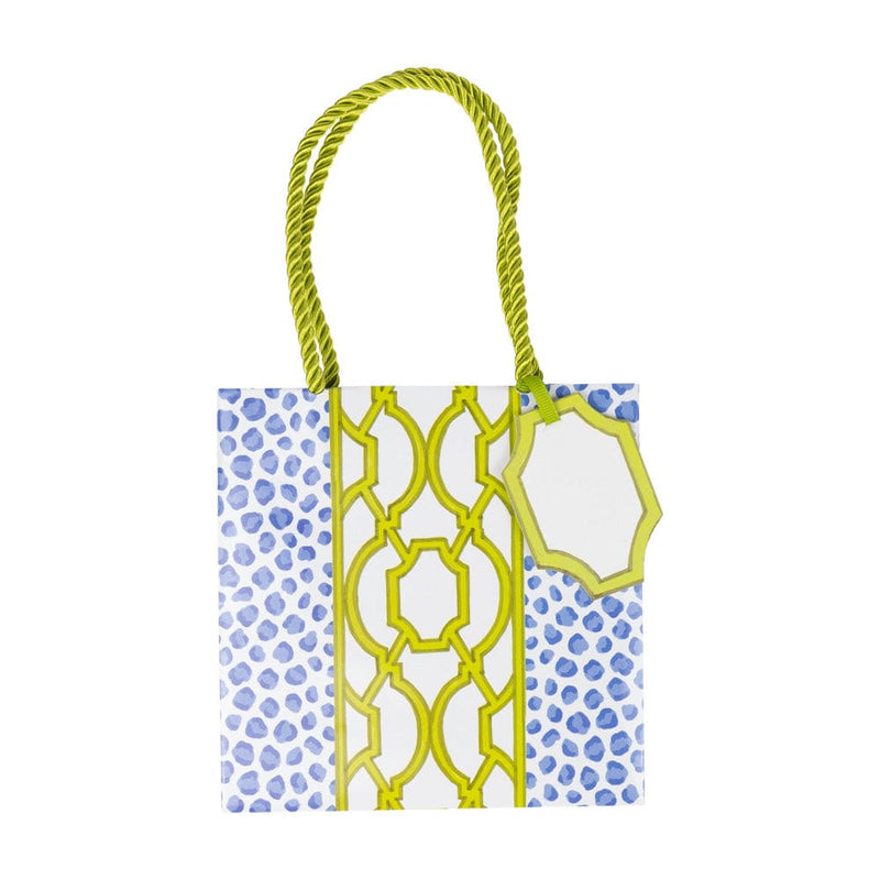 Caspari Knots And Spots Blue & Green Small Square Gift Bags - One Gift Bag Included