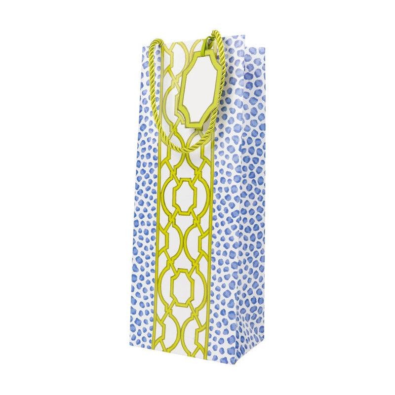 Caspari Knots And Spots Blue & Green Wine & Bottle Gift Bags - One Gift Bag Included