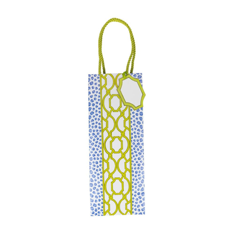 Caspari Knots And Spots Blue & Green Wine & Bottle Gift Bags - One Gift Bag Included