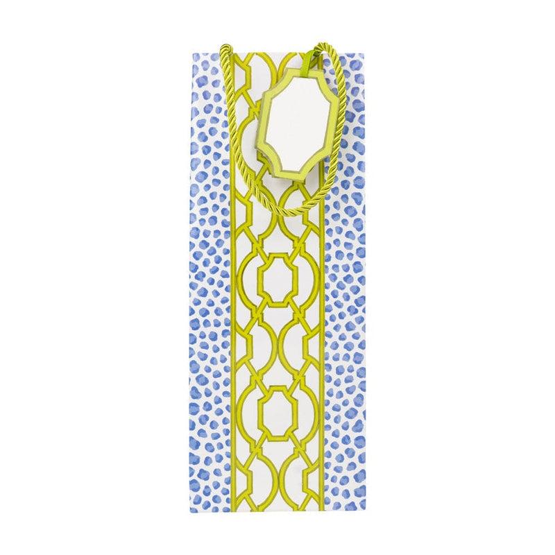 caspari Knots And Spots Blue & Green Wine & Bottle Gift Bags - One Gift Bag Included