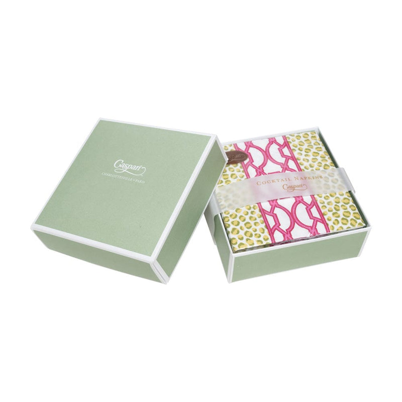 Caspari Knots And Spots Green & Fuchsia Boxed Cocktail Napkins - 40 Per Box