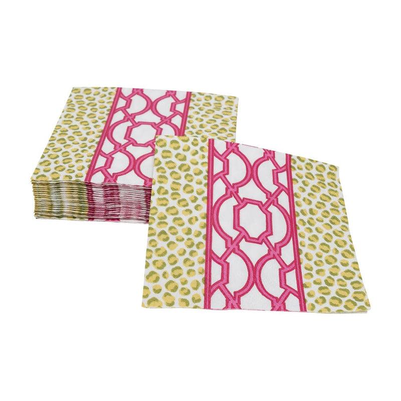 Caspari Knots And Spots Green & Fuchsia Boxed Cocktail Napkins - 40 Per Box