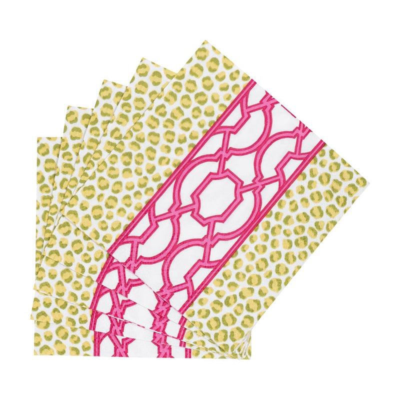 Caspari Knots And Spots Green & Fuchsia Cocktail Napkins - 20 Per Package