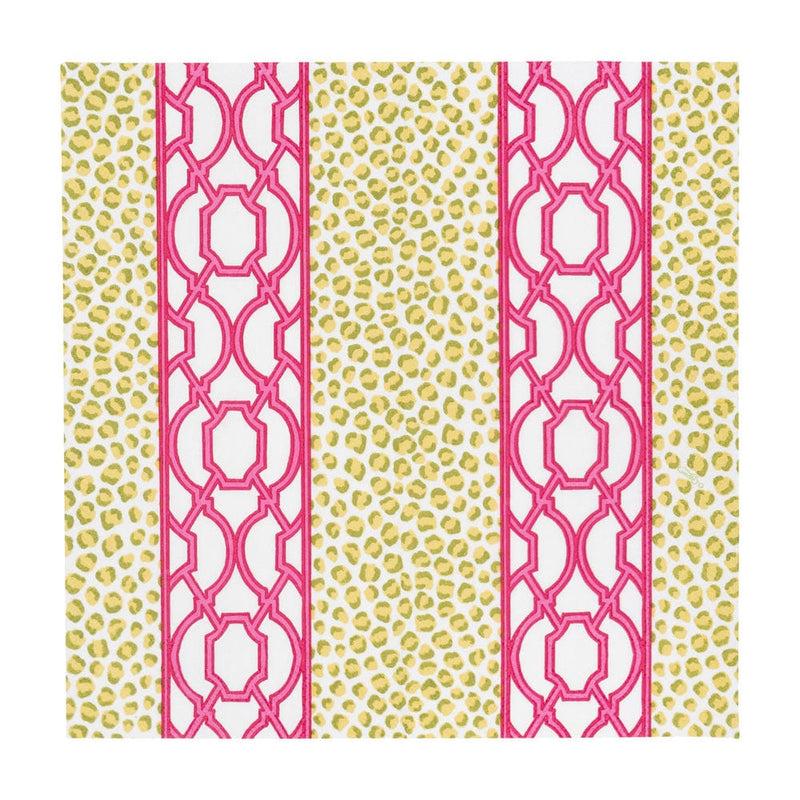Caspari Knots And Spots Green & Fuchsia Cocktail Napkins - 20 Per Package