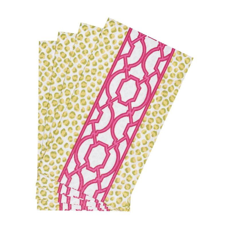 Caspari Knots And Spots Green & Fuchsia Guest Towel Napkins - 15 Per Package