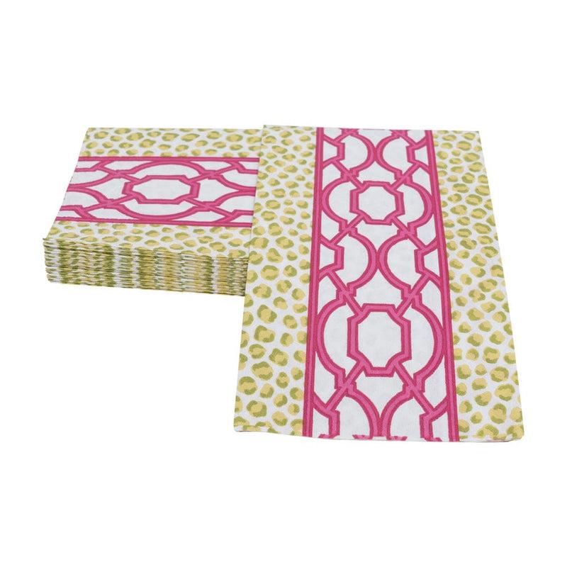Caspari Knots And Spots Green & Fuchsia Guest Towel Napkins - 15 Per Package