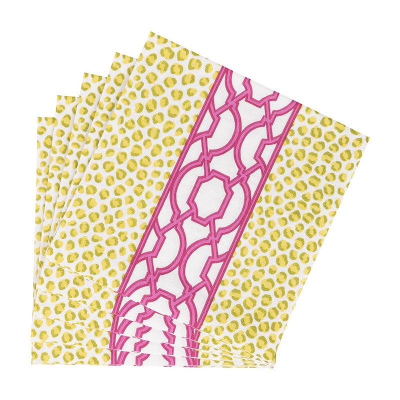 Caspari Knots And Spots Green & Fuchsia Luncheon Napkins - 20 Per Package