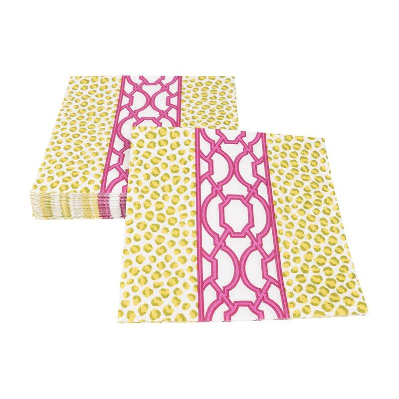 Caspari Knots And Spots Green & Fuchsia Luncheon Napkins - 20 Per Package