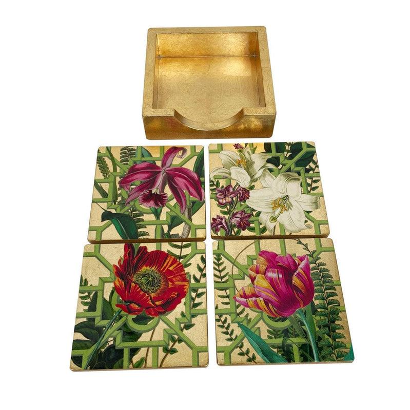 Caspari La Dolce Vita Gold Coasters - Set Of 4 In Holder