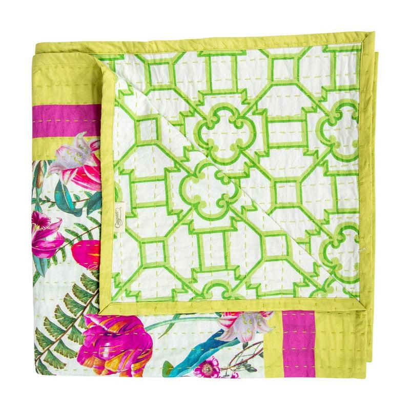 Caspari La Dolce Vita Kantha Quilt Sage & Lavender Table Covers - 1 Table Cover