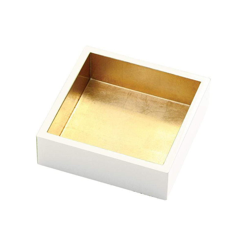caspari Lacquer Cocktail Napkin Holder in Ivory & Gold - 1 Each
