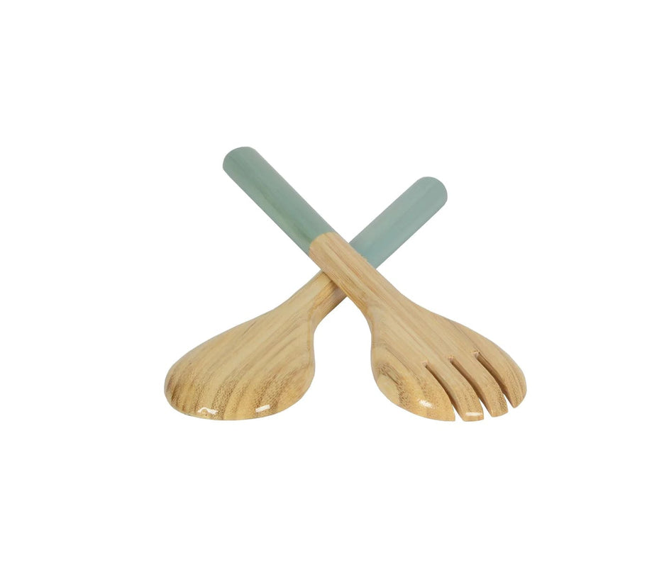 caspari Lacquered Bamboo Salad Servers in Ice Blue - 1 Pair