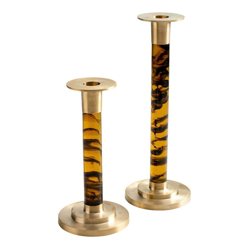 Caspari Large Brass & Resin Candlestick In Tortoiseshell - 1 Each