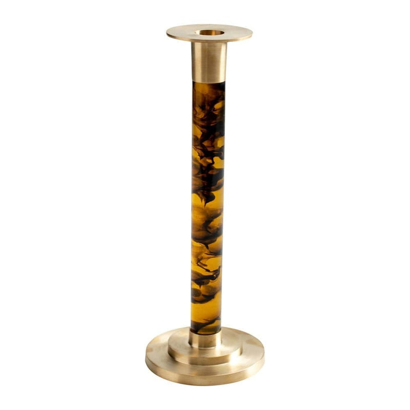 caspari Large Brass & Resin Candlestick in Tortoiseshell - 1 Each