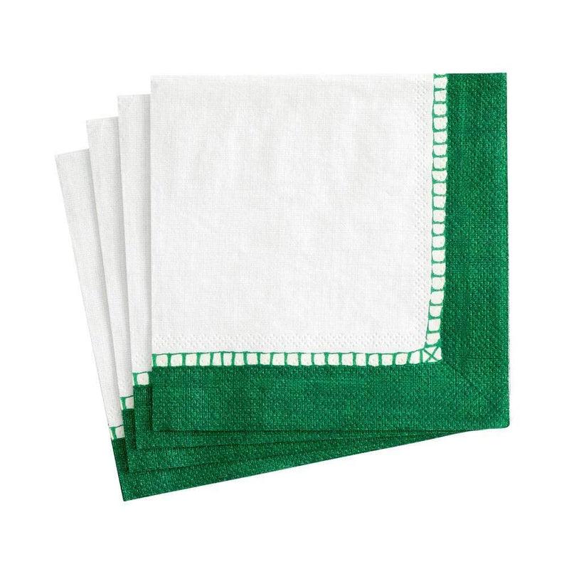 caspari Linen Border Paper Cocktail Napkins in Emerald - 20 Per Package