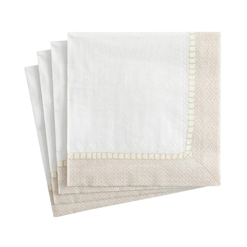 caspari Linen Border Paper Cocktail Napkins in Natural - 20 Per Package - 2 Packages