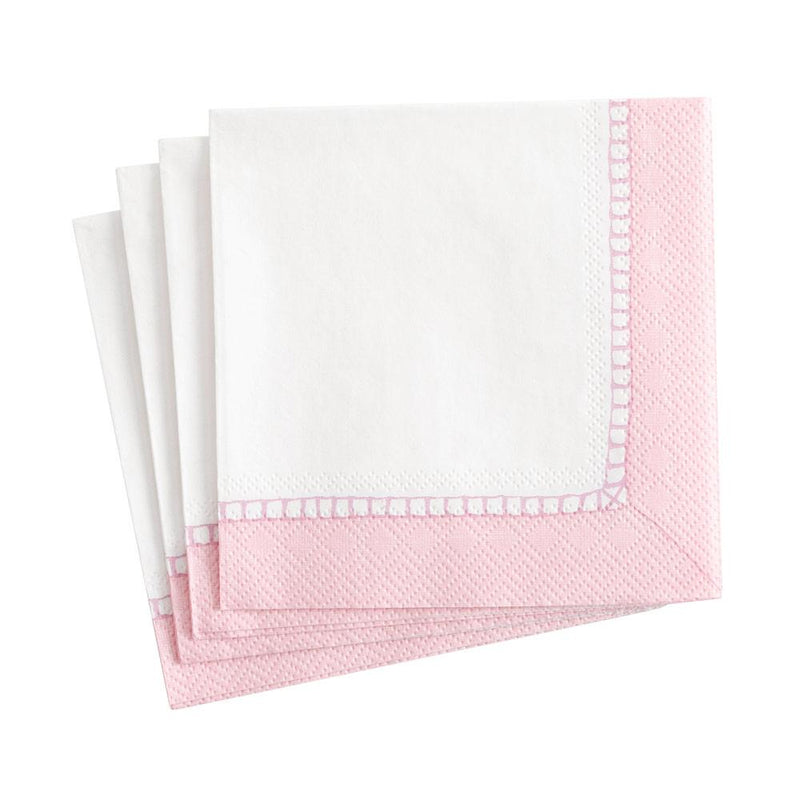caspari Linen Border Paper Cocktail Napkins in Petal Pink - 20 Per Package