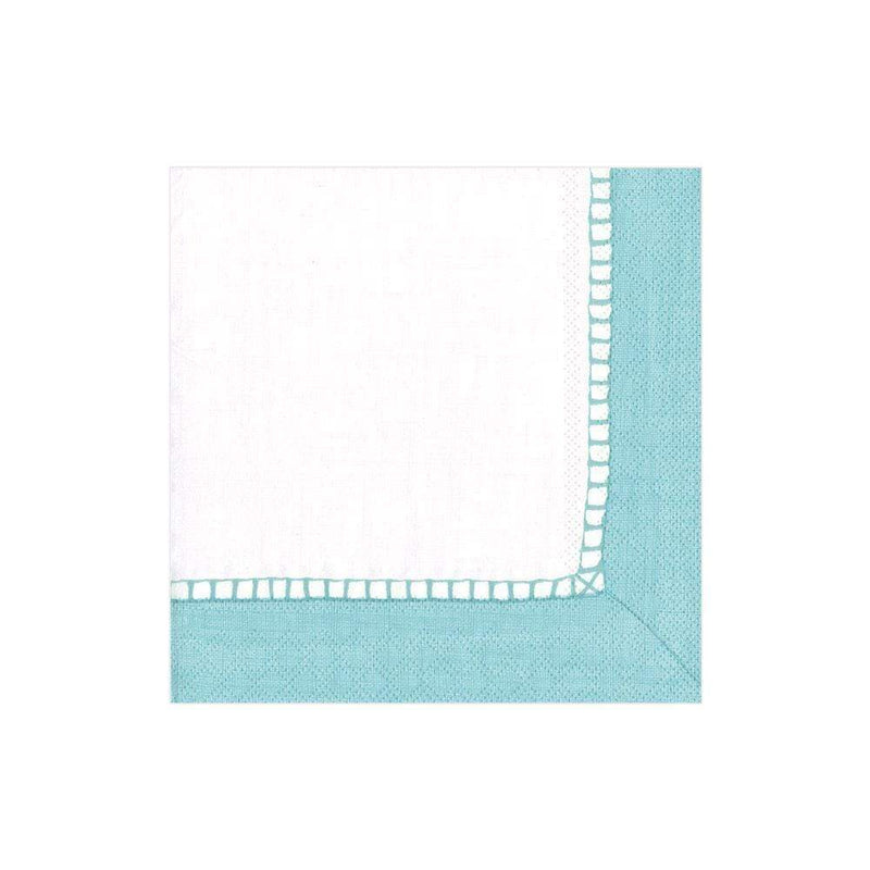 Caspari Linen Border Paper Cocktail Napkins In Robin's Egg Blue - 20 Per Package