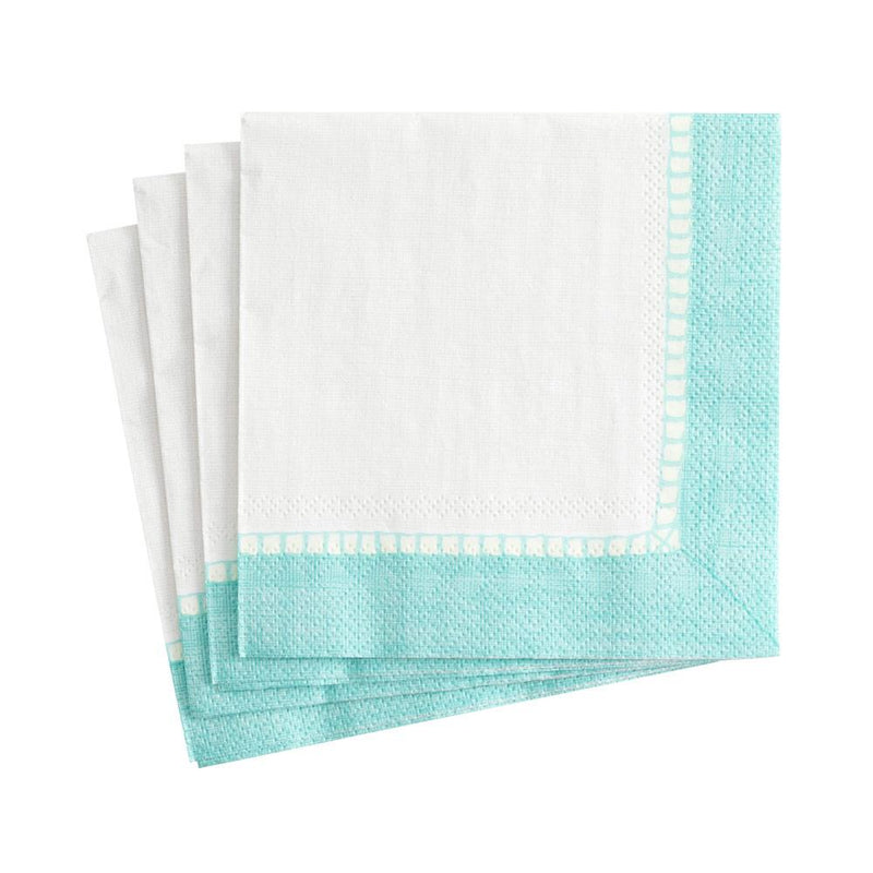 caspari Linen Border Paper Cocktail Napkins in Robin's Egg Blue - 20 Per Package
