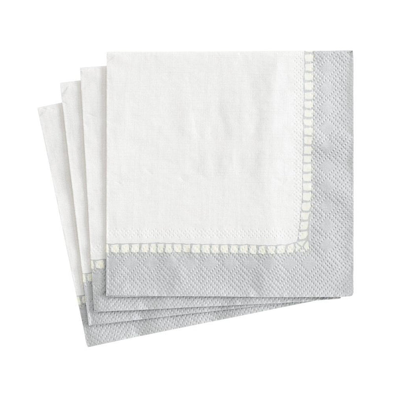 caspari Linen Border Paper Cocktail Napkins in Silver - 20 Per Package