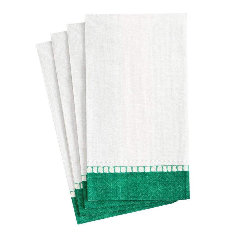 Caspari Linen Border Paper Guest Towel Napkins In Emerald - 15 Per Package