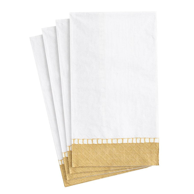Caspari Linen Border Paper Guest Towel Napkins In Gold - 15 Per Package