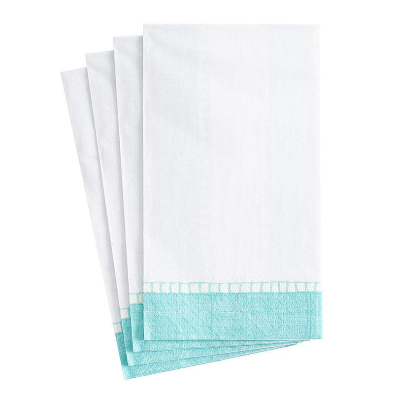 Caspari Linen Border Paper Guest Towel Napkins In Robin's Egg Blue - 15 Per Package