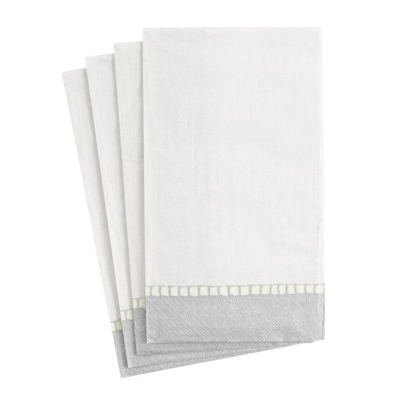 Caspari Linen Border Paper Guest Towel Napkins In Silver - 15 Per Package