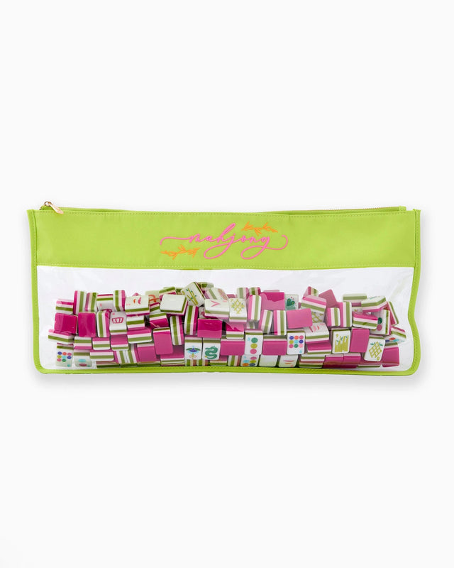 Caspari Mahjong Tile Storage Bag - Chartreuse Script Mahjong