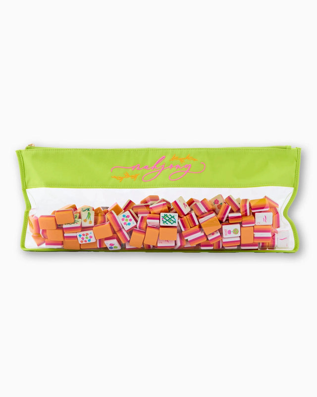 Caspari Mahjong Tile Storage Bag - Chartreuse Script Mahjong