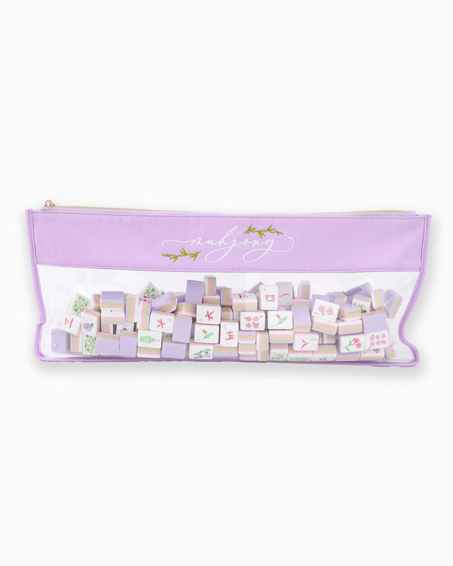 Caspari Mahjong Tile Storage Bag - Lilac Script Mahjong