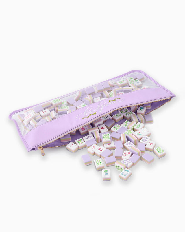 Caspari Mahjong Tile Storage Bag - Lilac Script Mahjong