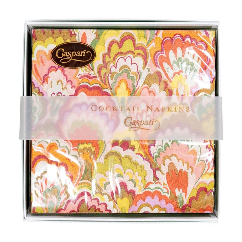 Caspari Marbled Ceramica Raspberry & Chartreuse Boxed Cocktail Napkins - 40 Per Box