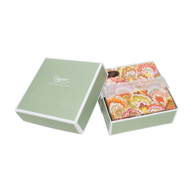 Caspari Marbled Ceramica Raspberry & Chartreuse Boxed Cocktail Napkins - 40 Per Box