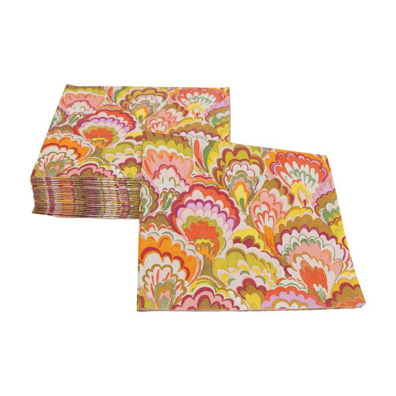 Caspari Marbled Ceramica Raspberry & Chartreuse Boxed Cocktail Napkins - 40 Per Box