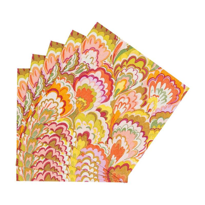 Caspari Marbled Ceramica Raspberry & Chartreuse Cocktail Napkins - 20 Per Package