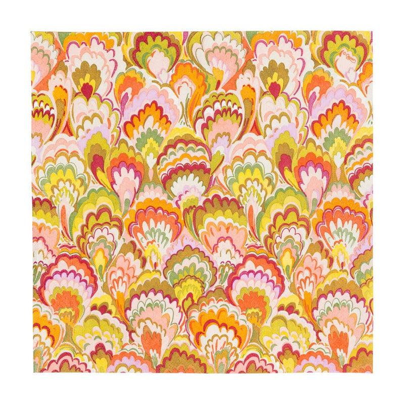 Caspari Marbled Ceramica Raspberry & Chartreuse Cocktail Napkins - 20 Per Package