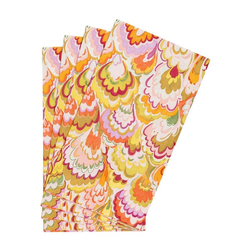 Caspari Marbled Ceramica Raspberry & Chartreuse Guest Towel Napkins - 15 Per Package